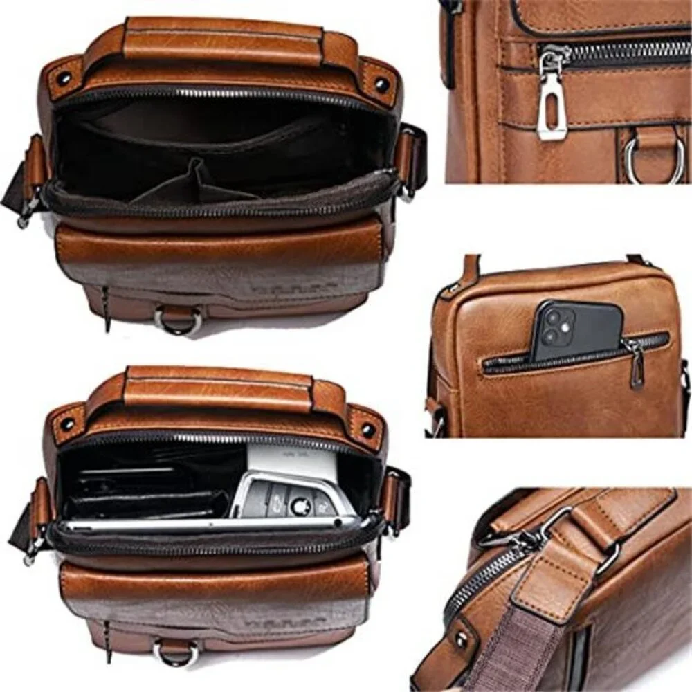 Messenger Bag for Men Crossbody Shoulder Purse Small Vintage PU Leather Satchel